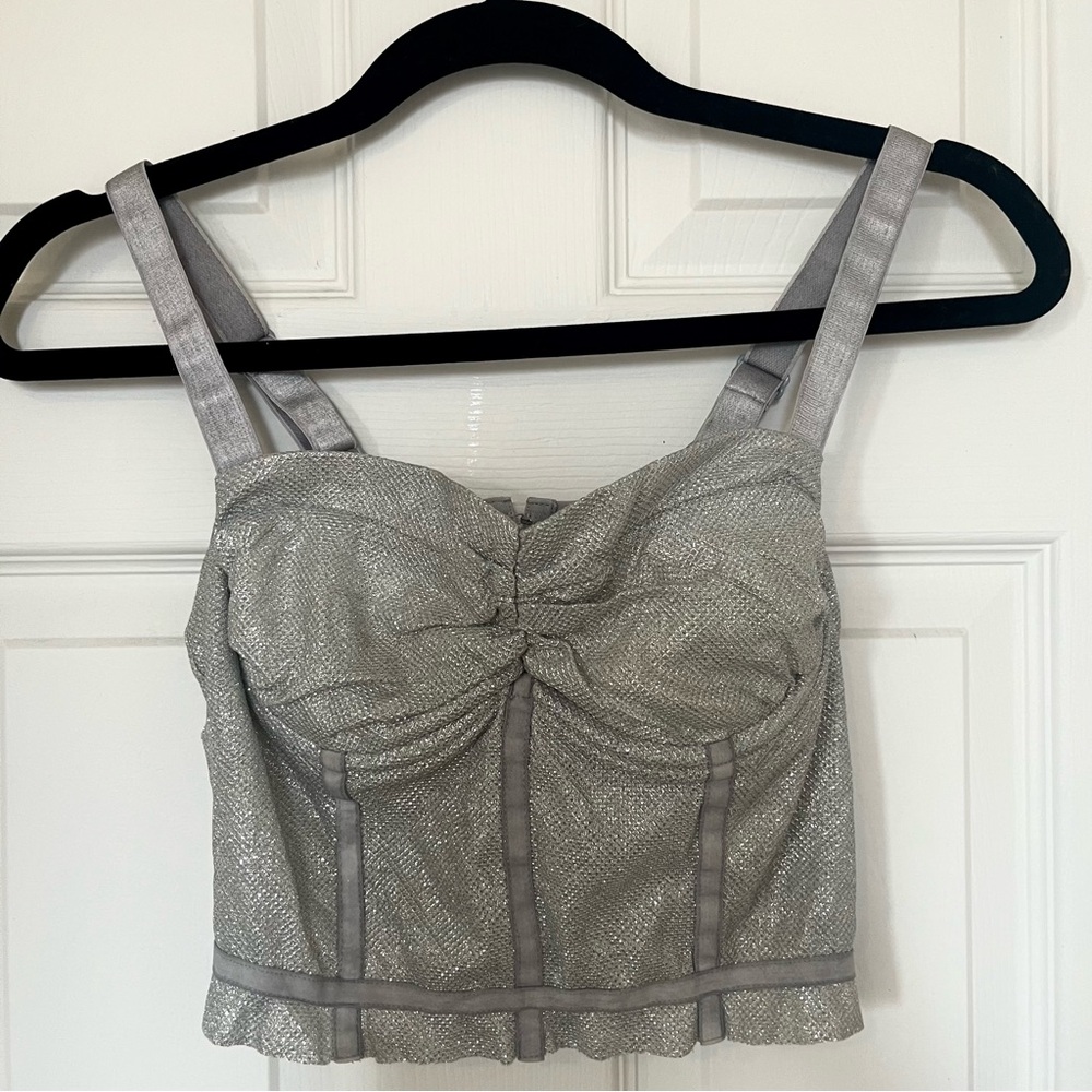 Danielle Guizio silver glitter corset